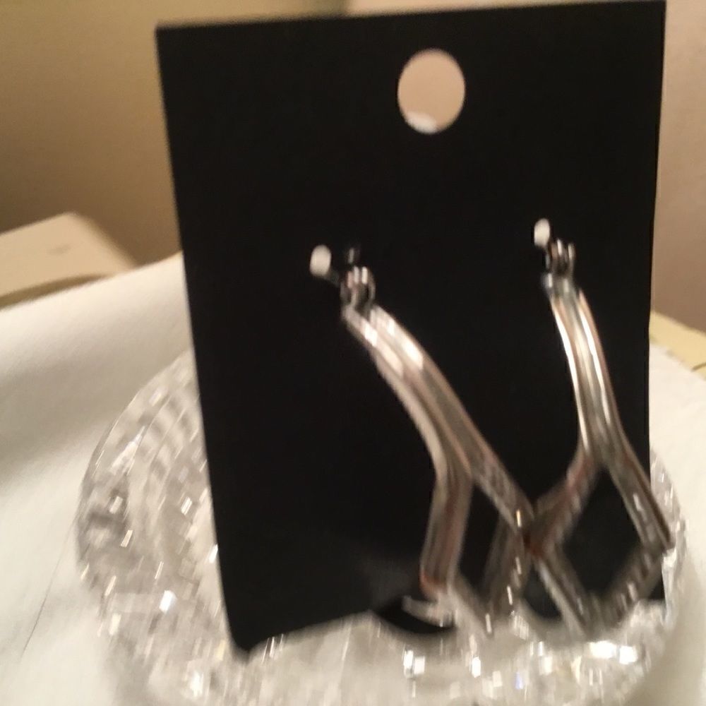 Large Silvertone Hoops Featuring Clear Crystal Diamond